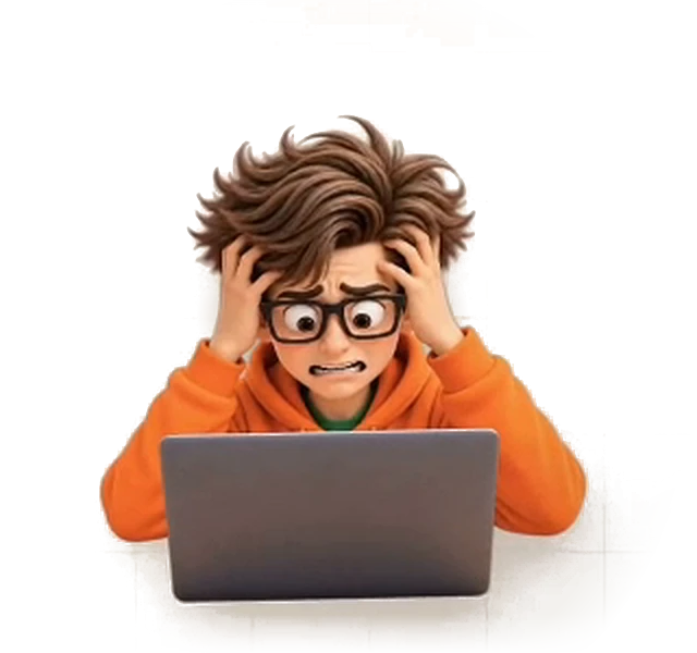 A business owner at a laptop, head in hands